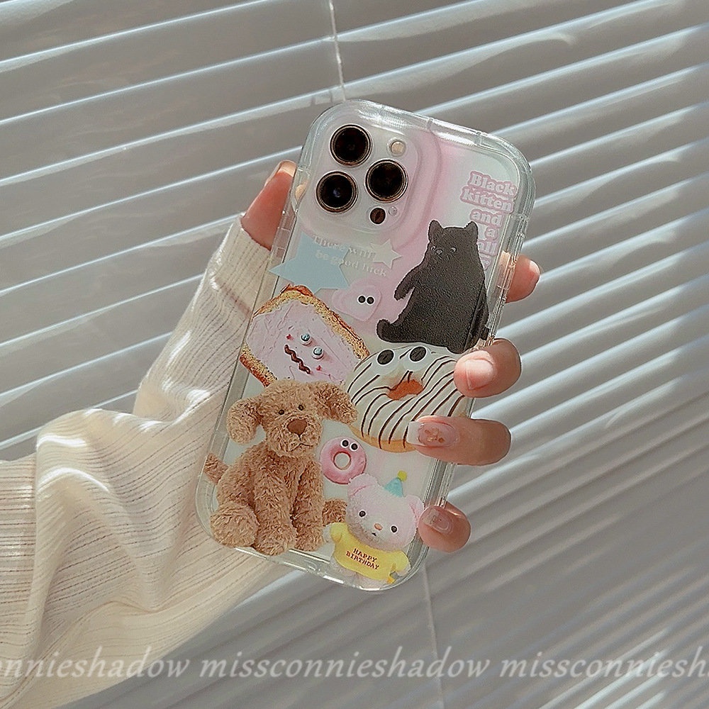 IPHONE Casing Beruang Boneka Kartun Kompatibel Untuk Iphone7 8 Plus XR 11 13 12 14 Pro Max 6s 78 6 Plus X XS Max SE 2020 Hewan Lucu Stiker Shockproof Airbag Lembut Tpu Bening Case Cover