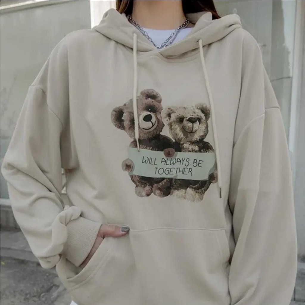 HOODIE TWIN BEAR TOGETHER OVERSIZE ONE SIZE FIT XL  - SWEATER TEBAL PREMIUM