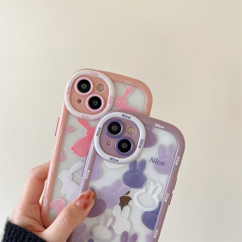 Pink &amp; Ungu Full Bunny Soft Case HP iP iPhone 11 12 13 14 Pro Max Baru Puff Casing Apple