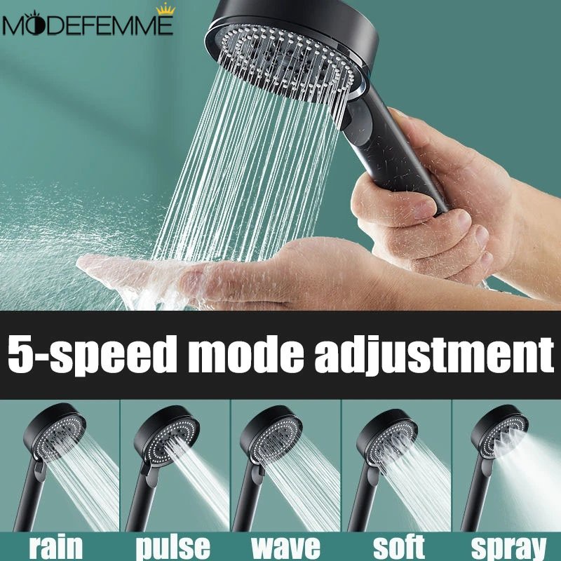 One-key Stop Water Massage Eco Shower Aksesori Kamar Mandi 5mode Kepala Shower Mandi Yang Dapat Disesuaikan Tekanan Tinggi Hemat Air Eco Shower Stop Water Showerhead