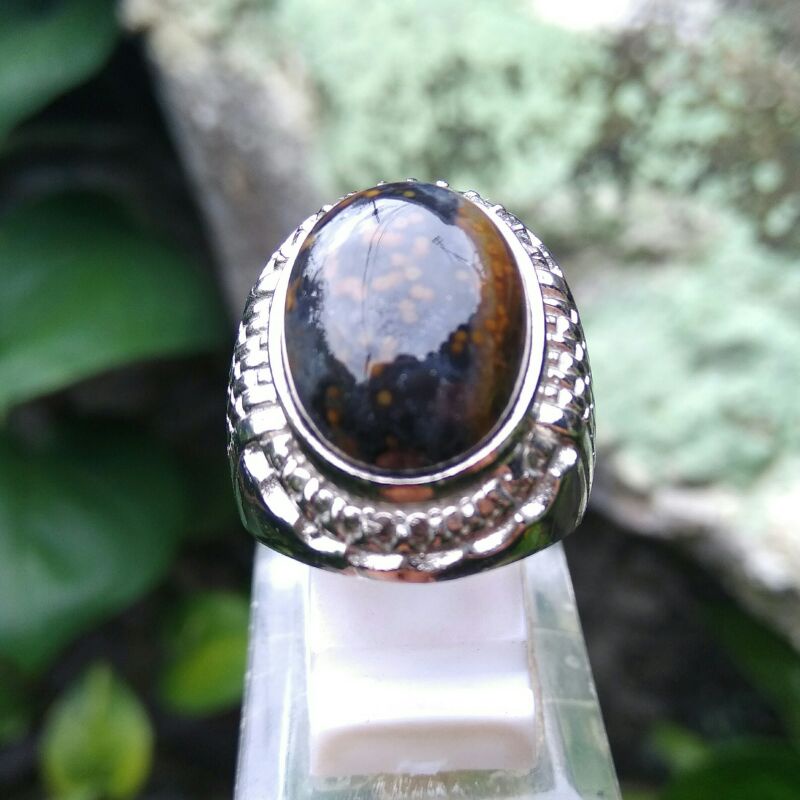 Cincin Batu Natural Ocean Jasper Akik Motif Telur Kodok