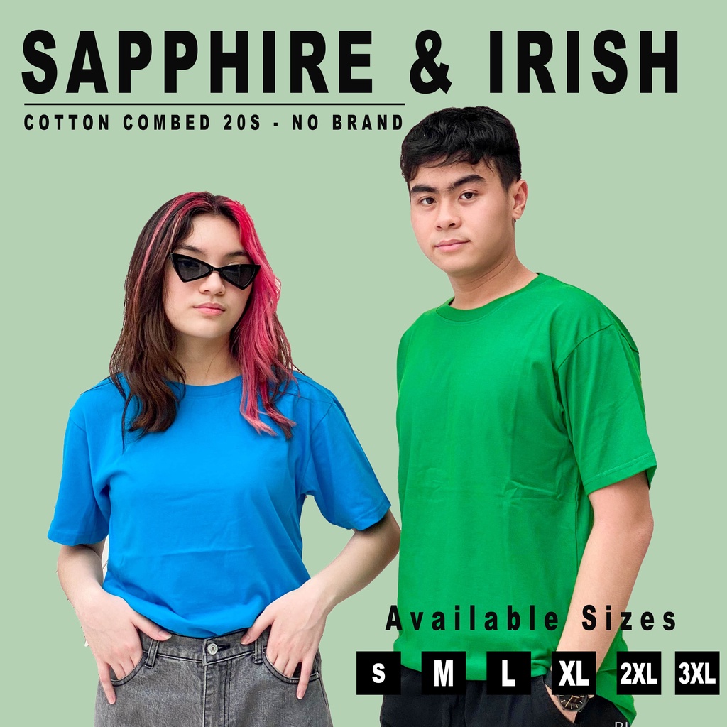 [TEBAL] KAOS POLOS IRISH GREEN &amp; SAPPHIRE COTTON COMBED 20S | PENDEK PRIA WANITA KATUN 20S SHIRT JUMBO