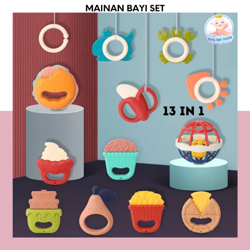 13in1 Mainan Bayi Rattle Teether Set Hemat Seri Food