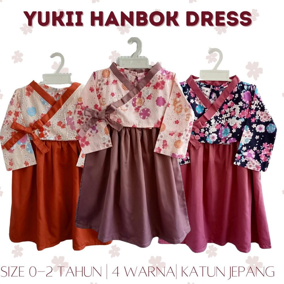 Stok Terbatas yukii HANBOK GAMIS DRESS kimono anak balita perempuan 0-12 bulan 1- 2 tahun dress musl