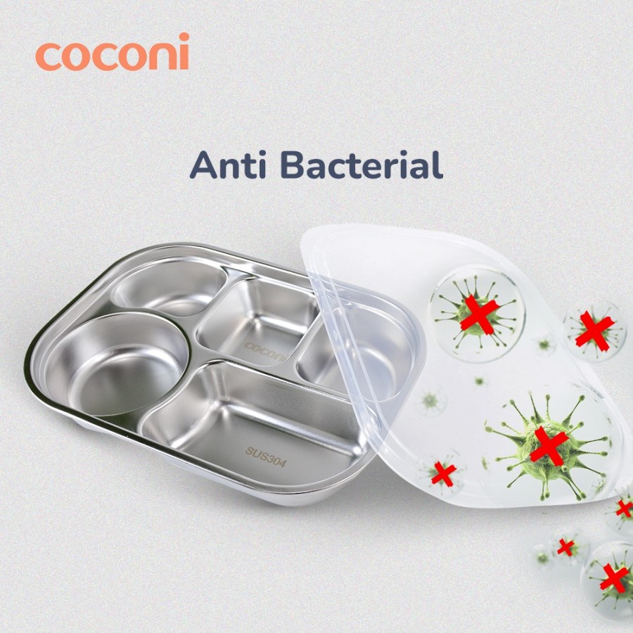 Coconi Premium Stainless Food Tray with Lid / Piring Makan Stainless