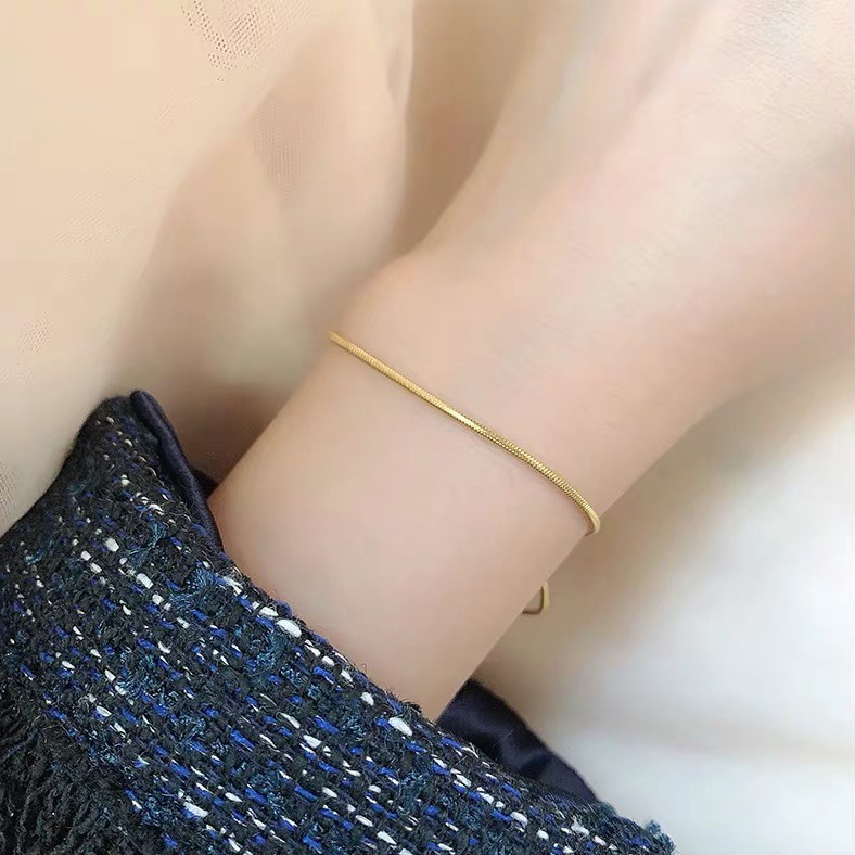 Rose Gold 18k | Gelang Rantai Ular Manik-Manik Transfer | Gelang Tali Serut Adjustable Gaya Retro | Anting Hypoallergenic Anti Pudar | Stackable Wearable | Gelang Bahan Titanium Steel | Hadiah Ulang Tahun