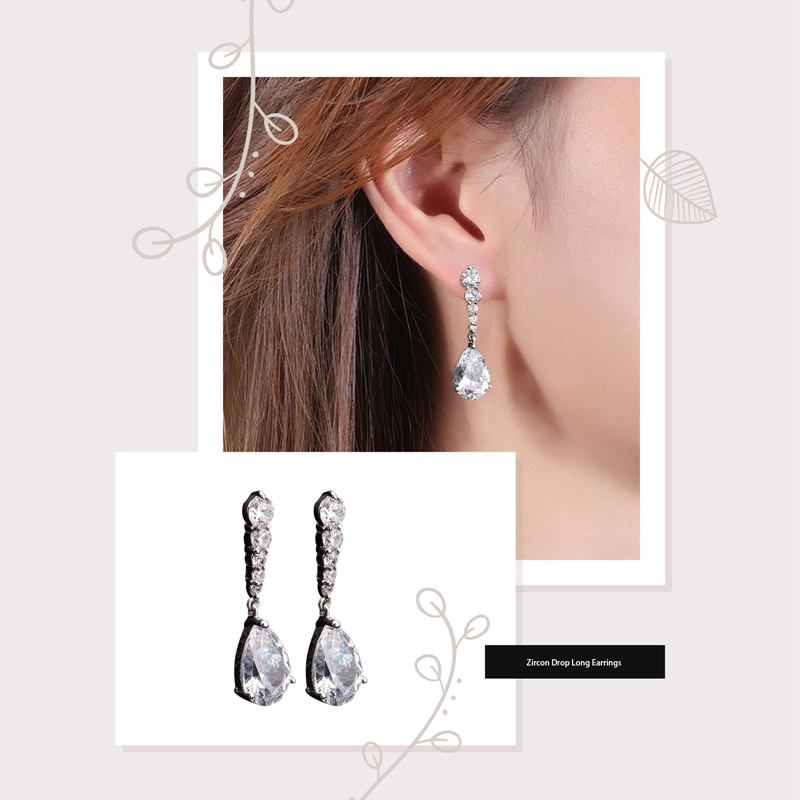 1pasang925 Sterling Silver Teardrop Berlian Menjuntai Anting Untuk Wanita Pengantin Pertunangan Pernikahan Bridal Earring Jewelry