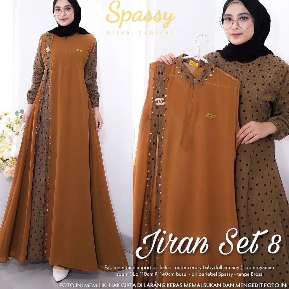 MENARIK Gamis Terbaru Jiran Set 8 2in1 Gamis + Outher Bahan Rami IMPORT mix Ceruty Premium