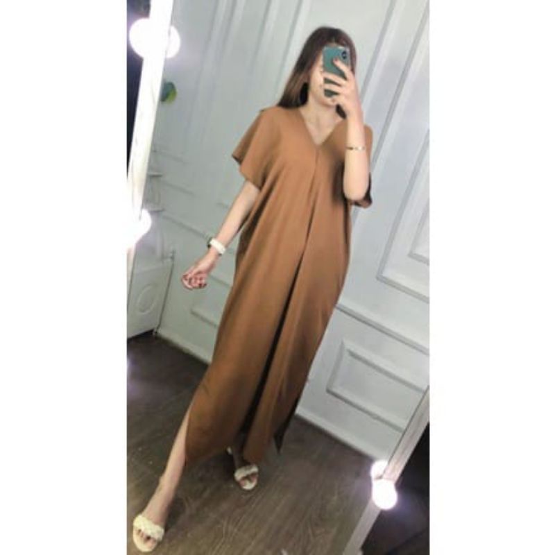 Alody Long Square Panjang Crinkel Airflow Jelita Long Square Vneck Dress Wanita Oversize Ootd Remeja Terbaru