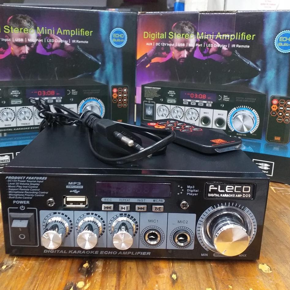 ➷ COD POWER AMPLIFIER KARAOKE DIGITAL FLECO D-09//POWER AMPLI DIGITAL STEREO MINI 12V/USB/MP3 PLAYER