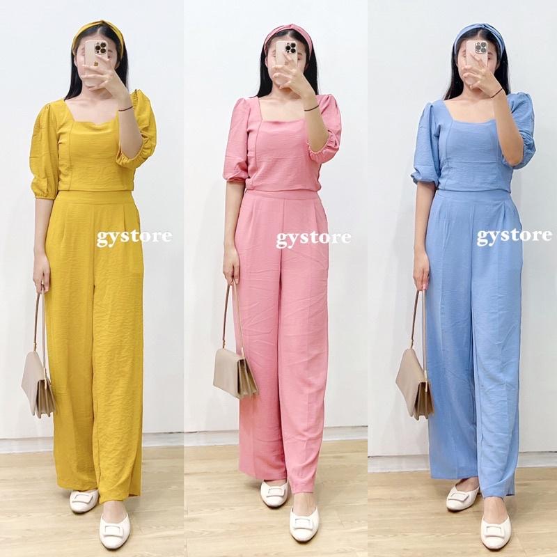 BEFAST - ZSO OOTD SETELAN WANITA SARAH / VERONICA SET / Oneset Wanita Model Terbaru / Pakaian Casual Wanita Remaja / Set Atasan Blouse Leher Kotak+Celana Panjang / Outfit Remaja Kekinian Trendy / Setelan Polos Terlaris / Fashion Daily Remaja ABG Wanita