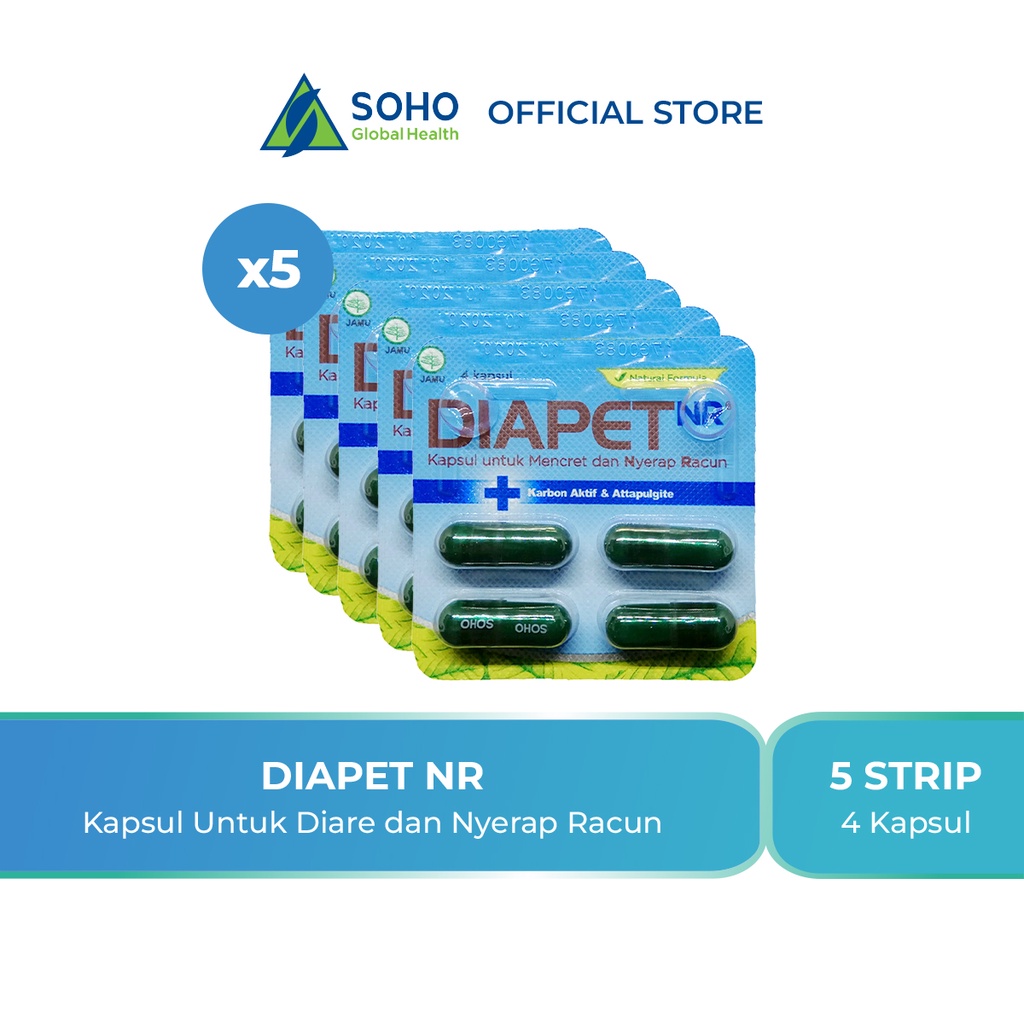 Diapet NR (Nyerap Racun) Kapsul Untuk Mencret 5 Strip isi 4 Kapsul