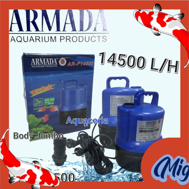 Mesin Pompa Kolam Jumbo ARMADA P 14500 Mesin Pompa filter kolam Air Mancur Air terjun Mini body plas