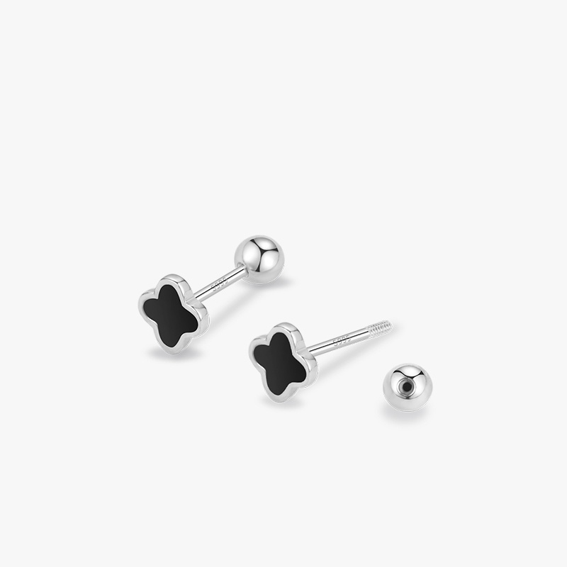 Roselife 2 Pcs Hitam Bulat Hati Clover Round Ball Double-head Screw Earrings Untuk Wanita Perempuan Elegan Geometris Tulang Rawan Tindik Anting Perhiasan