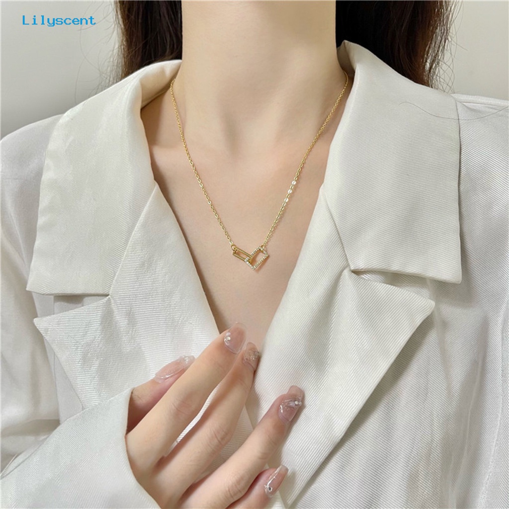 [LS] Wanita Kalung Geometris Berlian Imitasi Mengkilap Hias Adjustable Extension Rantai Hias Hadiah Double Square Interlock Liontin Klavikula Rantai Perhiasan Untuk Pacaran