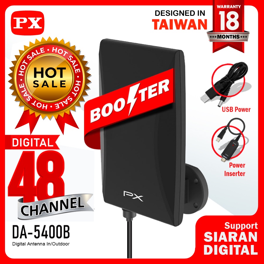 PX DA-5400B Antena TV Digital Analog+Kabel 12M Booster Indoor/Outdoor