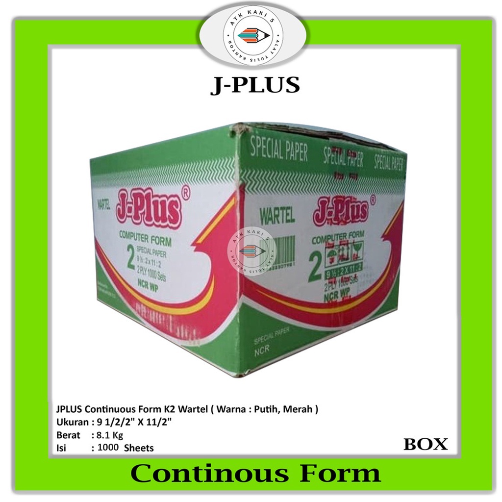 

JPLUS - Continous Form 91/2 x 11/2 2Ply/2 ( K2 Wartel Jplus ) Kertas Komputer -BOX