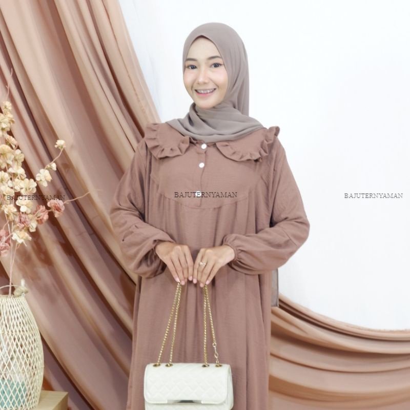 Gamis Remaja Kekinian Gamis Lebaran 2023 Model Gamis Terbaru Baju Muslim Wanita Crincle Airflow