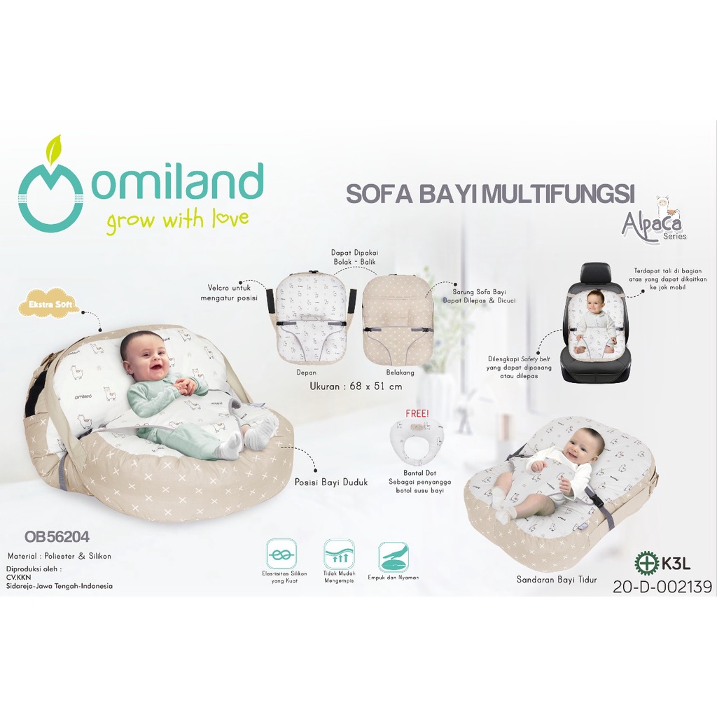 [2kg] Omiland Sofa Bayi Multifungsi (bisa u/ carseat) + Bantal Dot Alpaca Series - OB 56201-4