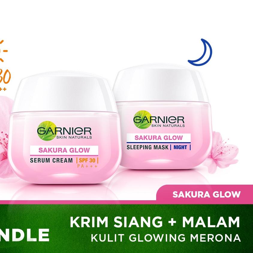 Kualitas Import Garnier Sakura Glow Kit Day &amp; Night Cream - Moisturizer Skincare Krim Siang Malam (Light complete) AS78✤