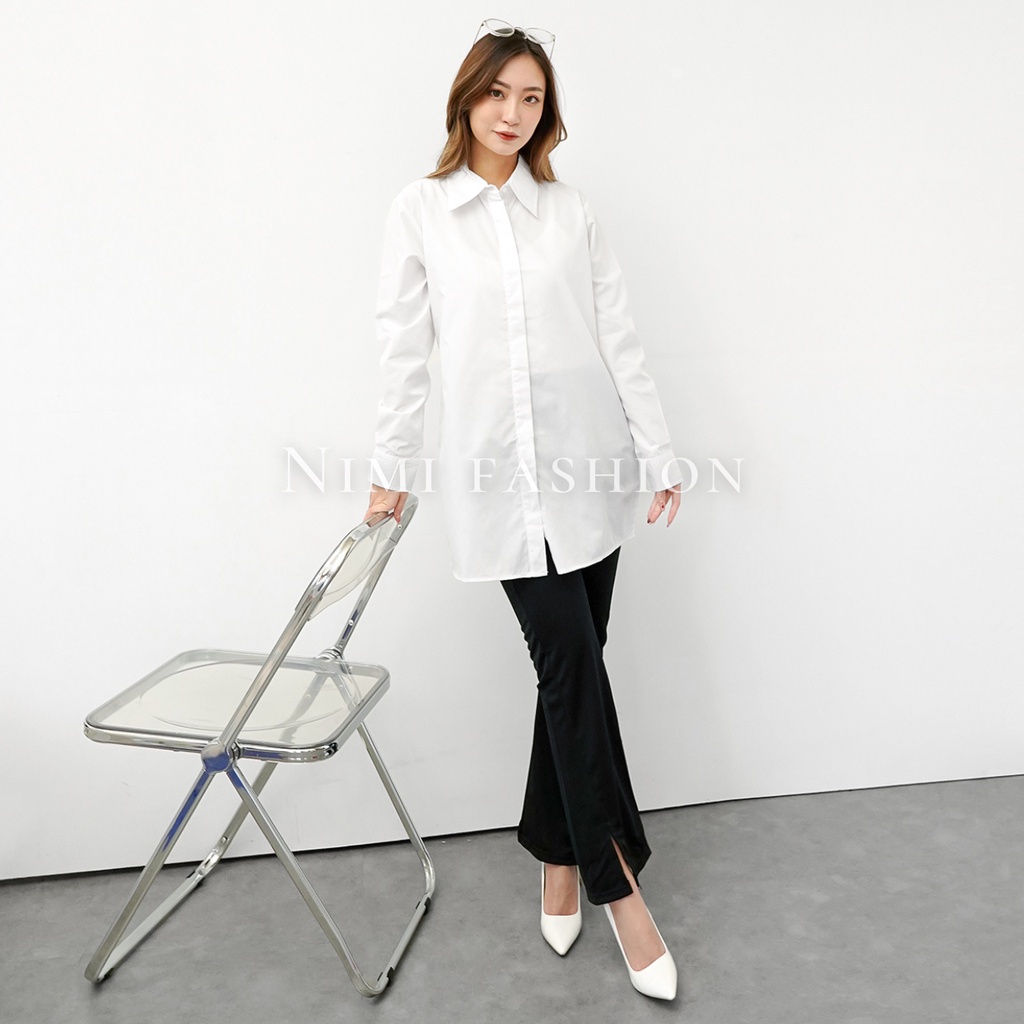NIMI - Kemeja Putih Panjang Wanita Kemeja Tunik Putih Polos
