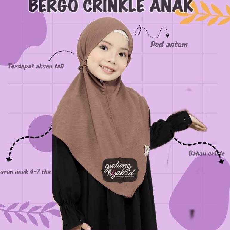 ⚡GROSIR⚡ Bergo Crinkle Airflow Premium Anak Bergo Anak Crinkle Non Pet Bergo Anak Hijab Instan Anak 