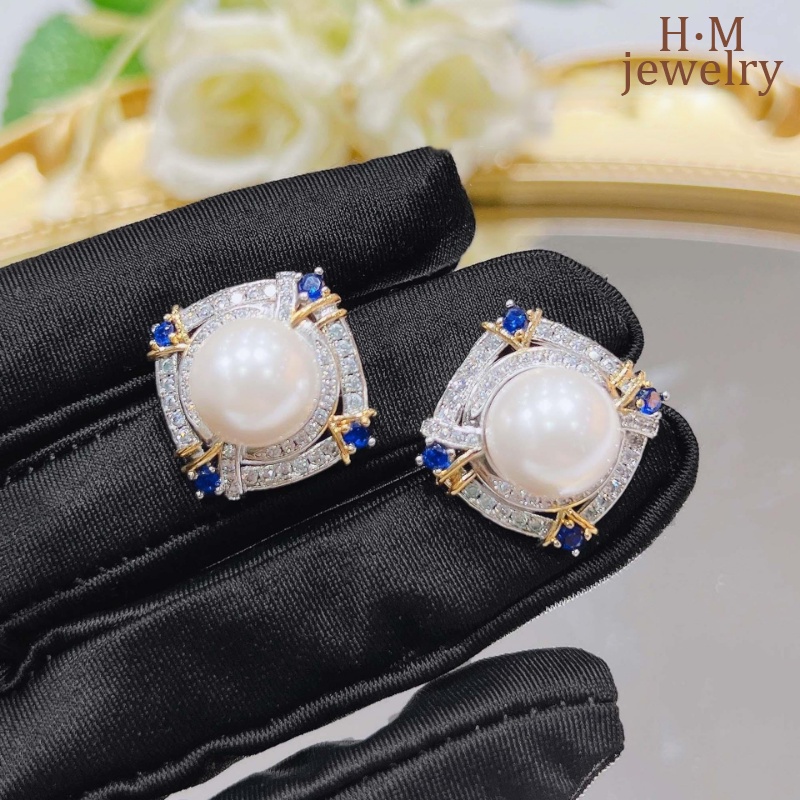 Retro Baroque Pearl Stud Earrings Aurora Warna-Warni Dua-Warna Anting Mutiara Shell Emas