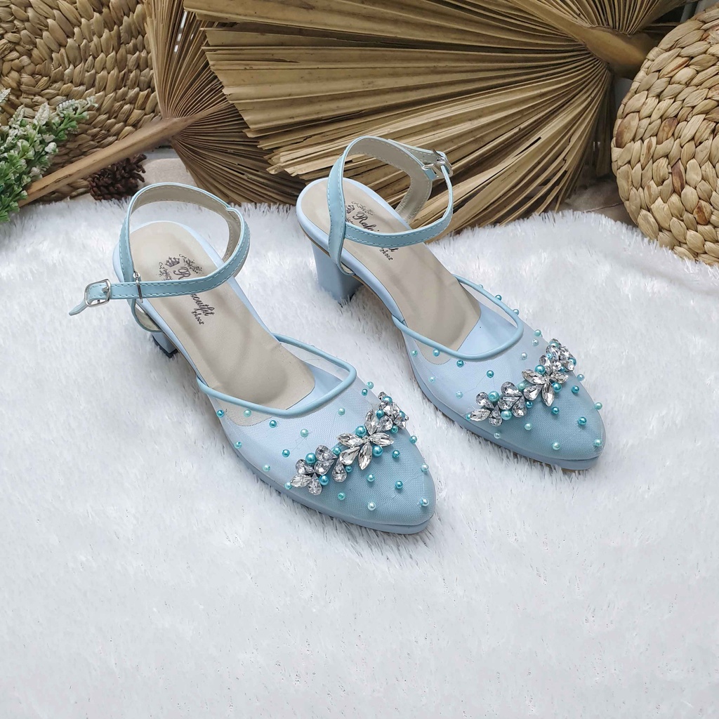 Sepatu wedding pesta cantik babyblue 7cm tahu