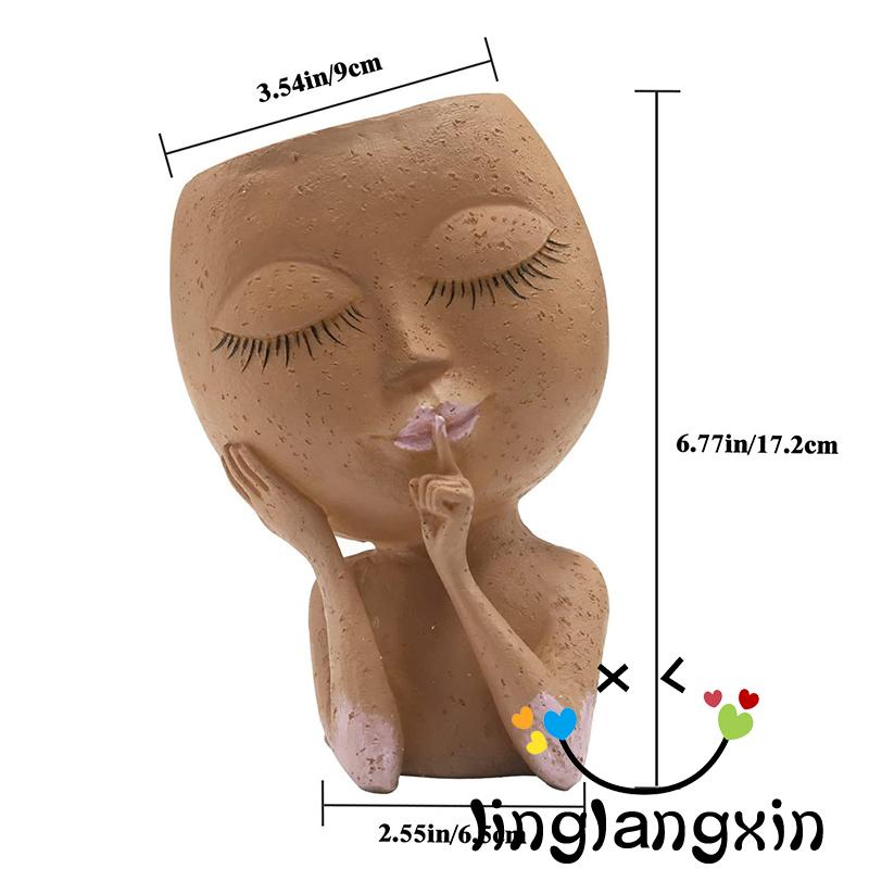 Llx-wajah Gadis Lucu Ornamen Holder Pot Bunga Resin Untuk Taman Rumah Kantor Desktop