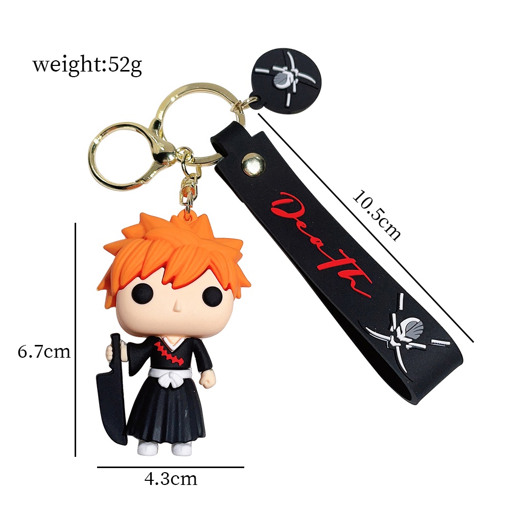 Anime BLEACH Silikon Gantungan Kunci Kartun Kurosaki Ichigo Cosplay Keyring Untuk Pria Mobil Liontin Charms Accessorie