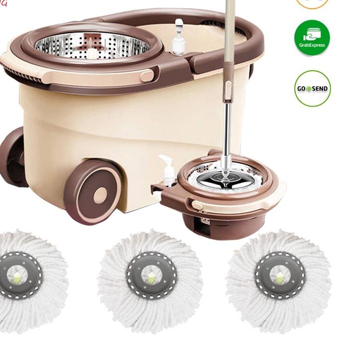 ◘ Top Living Spin Mop Alat Pel Lantai Praktis Ultra Mop Otomatis Kering Basah Kain Lap Pel Lantai Be