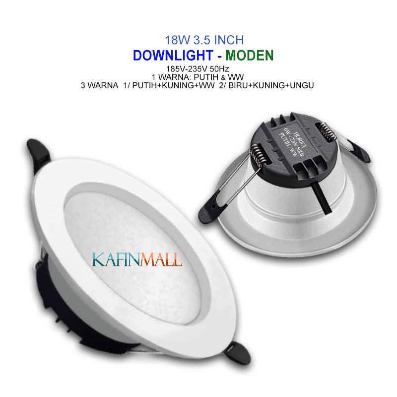 KAFINMALL 18W LAMPU DOWNLIGHT LED PLAFON ASLI FULL TERANG/PUTIH/WARM WHITE/PUTIH+KUNING+WW/BIRU+KUNING+UNGU