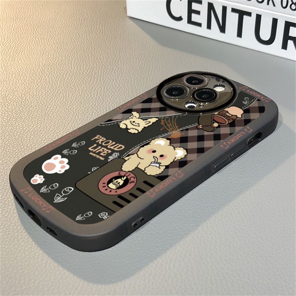 Soft Case Samsung A13 A02S A03 A03S A30S A11 A12 A51 A30 A50 A52 A20S A10S M11 M12 J7 Pro J7 Prime J4 Plus Kartun Beruang Lucu Kotak-Kotak Kelinci Jatuh Silikon Phone Cover