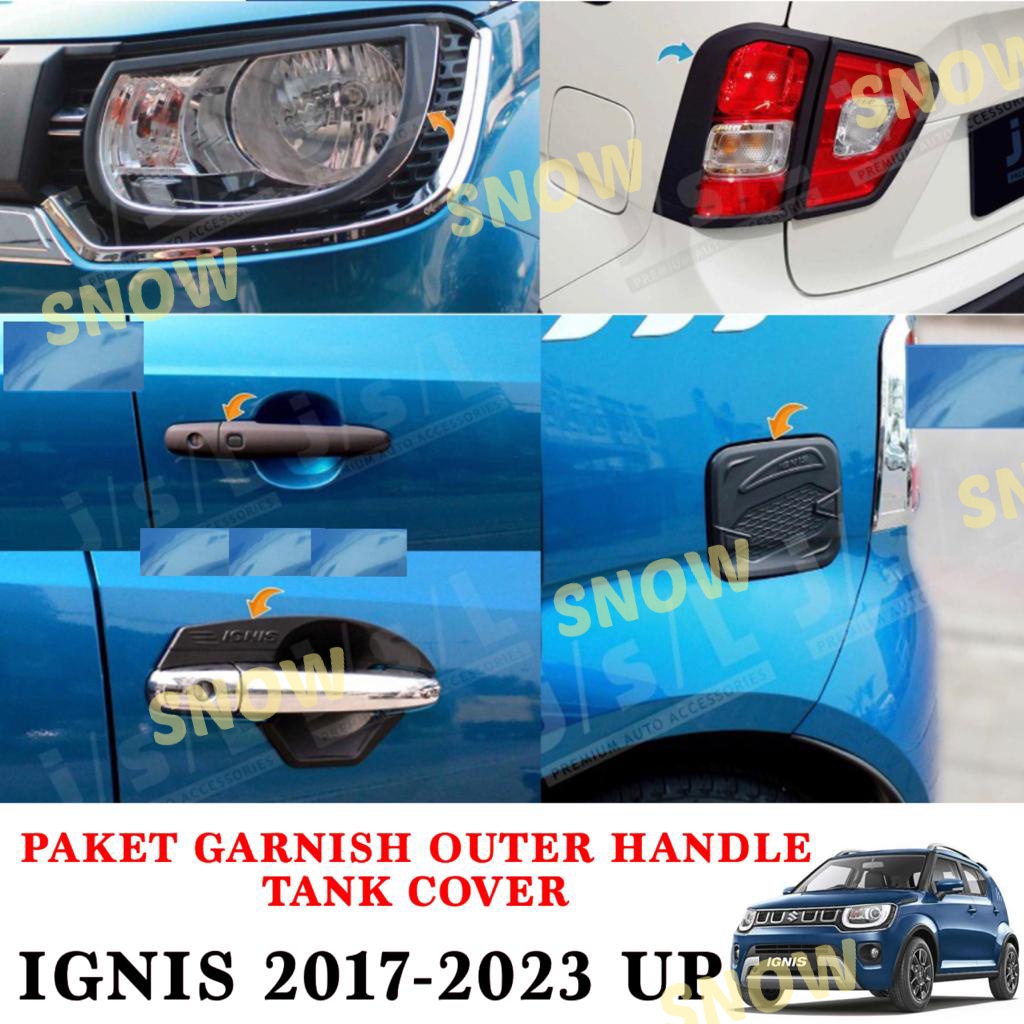 Paket Garnish Depan Belakang Outer Handle Tank Cover Suzuki Ignis 2017 2022 2023 Hitam Chrome