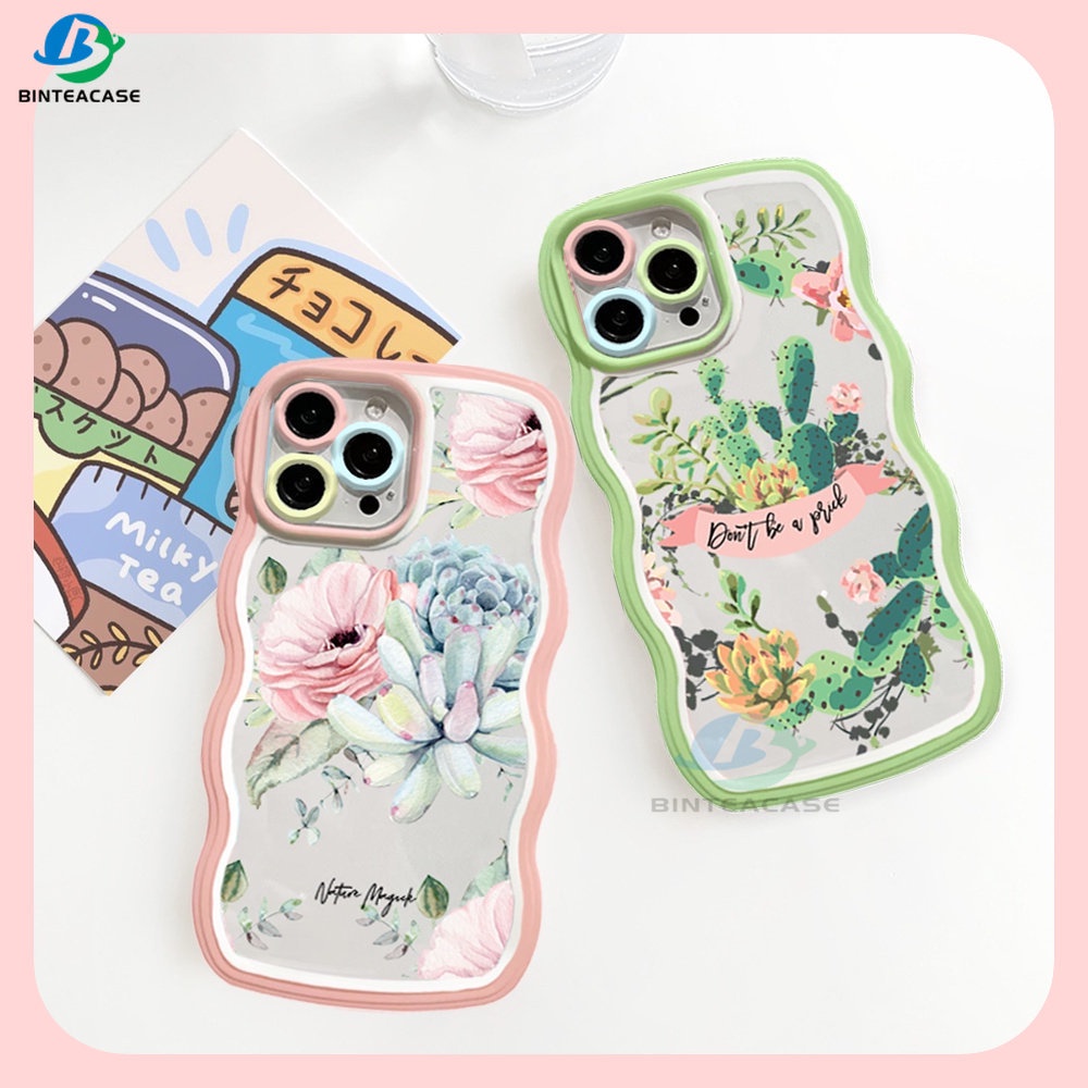 Realme 10 C30 C31 C33 C35 C21Y C25Y RealmeC11 2021 C15 C25 C17 C12 C3 C2 Realme 8i 7i 5 5i 6i 7 Pro Bunga Dan Kaktus Tepi Melengkung TPU Phone Case Binteacase