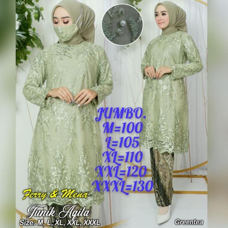 HOT SALE Baju Kebaya Brukat Jumbo LD 130 cm Warna Hijau Sage Terlaris
