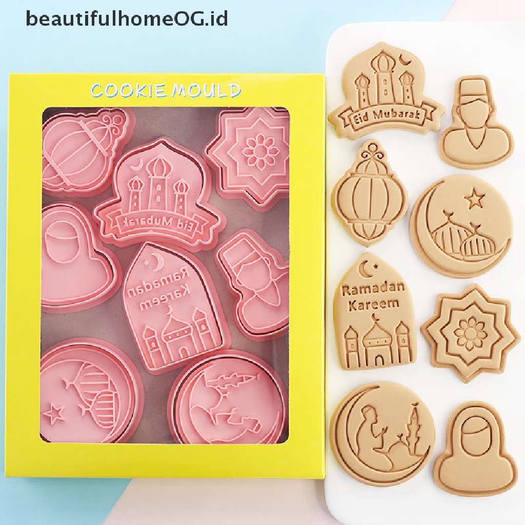 // Beautifulhomeog.id// 8/10pcs Cetakan Biskuit Eid Mubarak Dekorasi Ramadhan Kareem Cookie Cutter Set **
