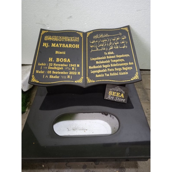 BATU NISAN MAKAM JAHUL MAESAN BUKU DUDUKAN + HALAMAN FULL GRANITO GRATIS PACKING KAYU