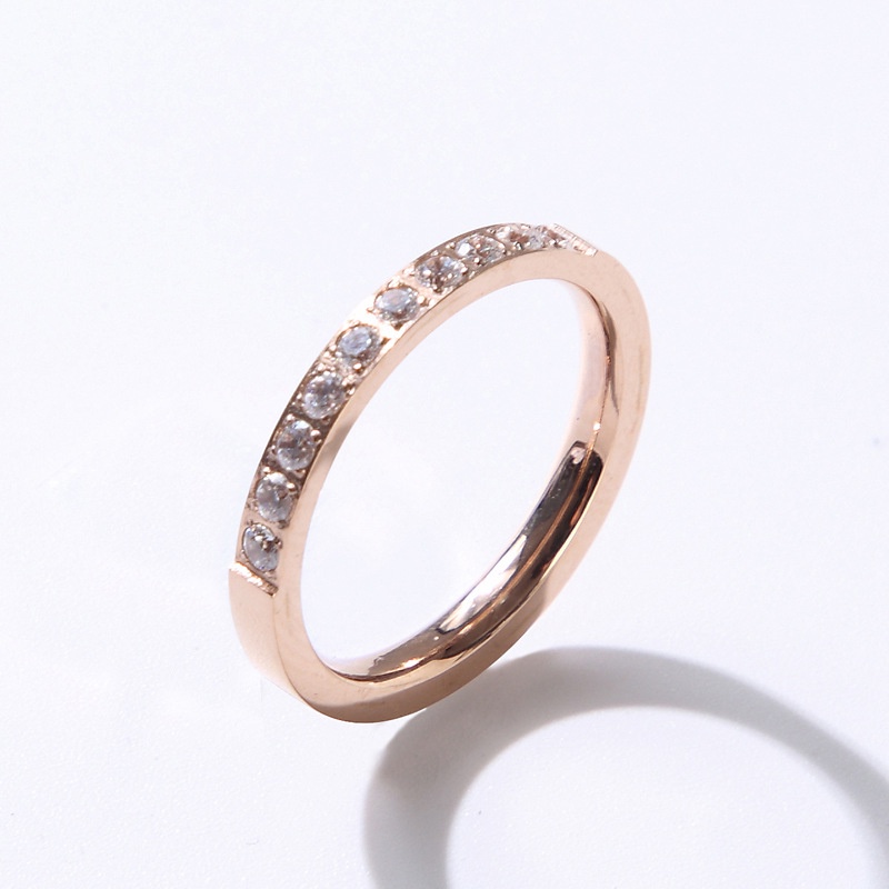 Cincin Berlian Satu Baris Bahan Titanium Steel |  Cincin Hypoallergenic Tidak Pudar Anti Karat Aksen Berlian | Perhiasan Cincin Model Simple Unik