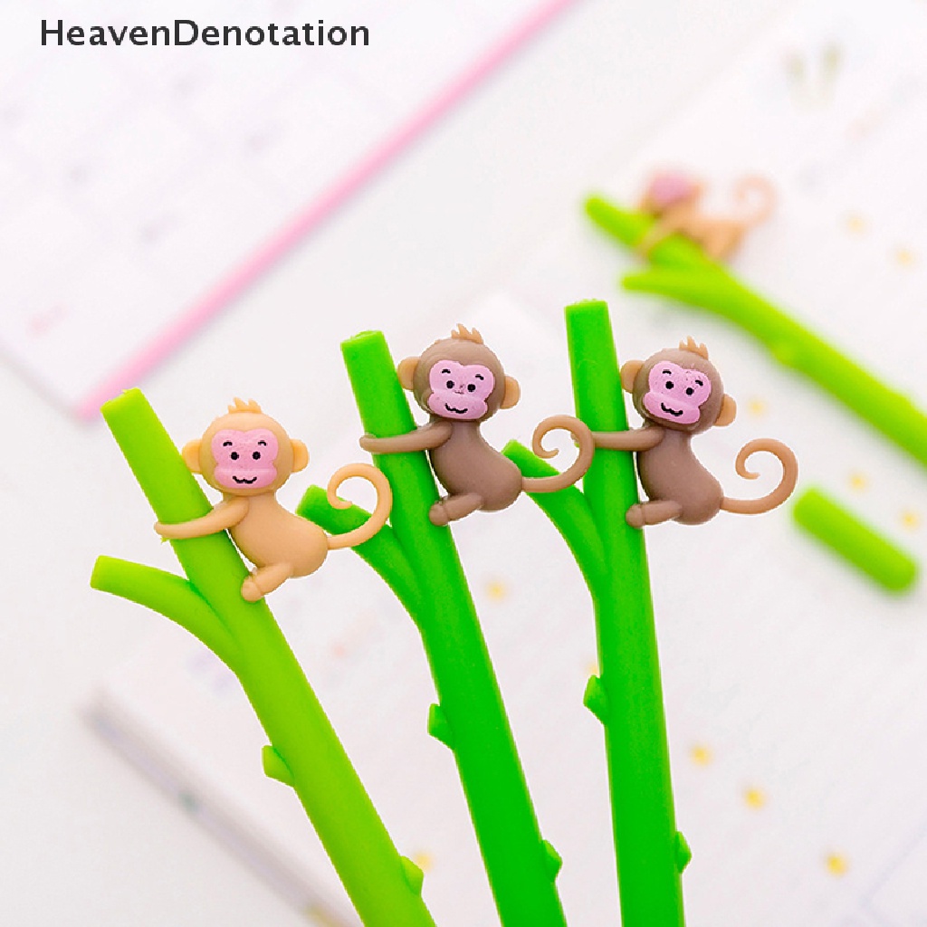 [HeavenDenotation] 2pcs Kartun Monyet Cabang Gel Pen Novelty Alat Tulis Lucu Kartun Gel Pena Siswa Sig Pen Kawaii Perlengkapan Sekolah HDV