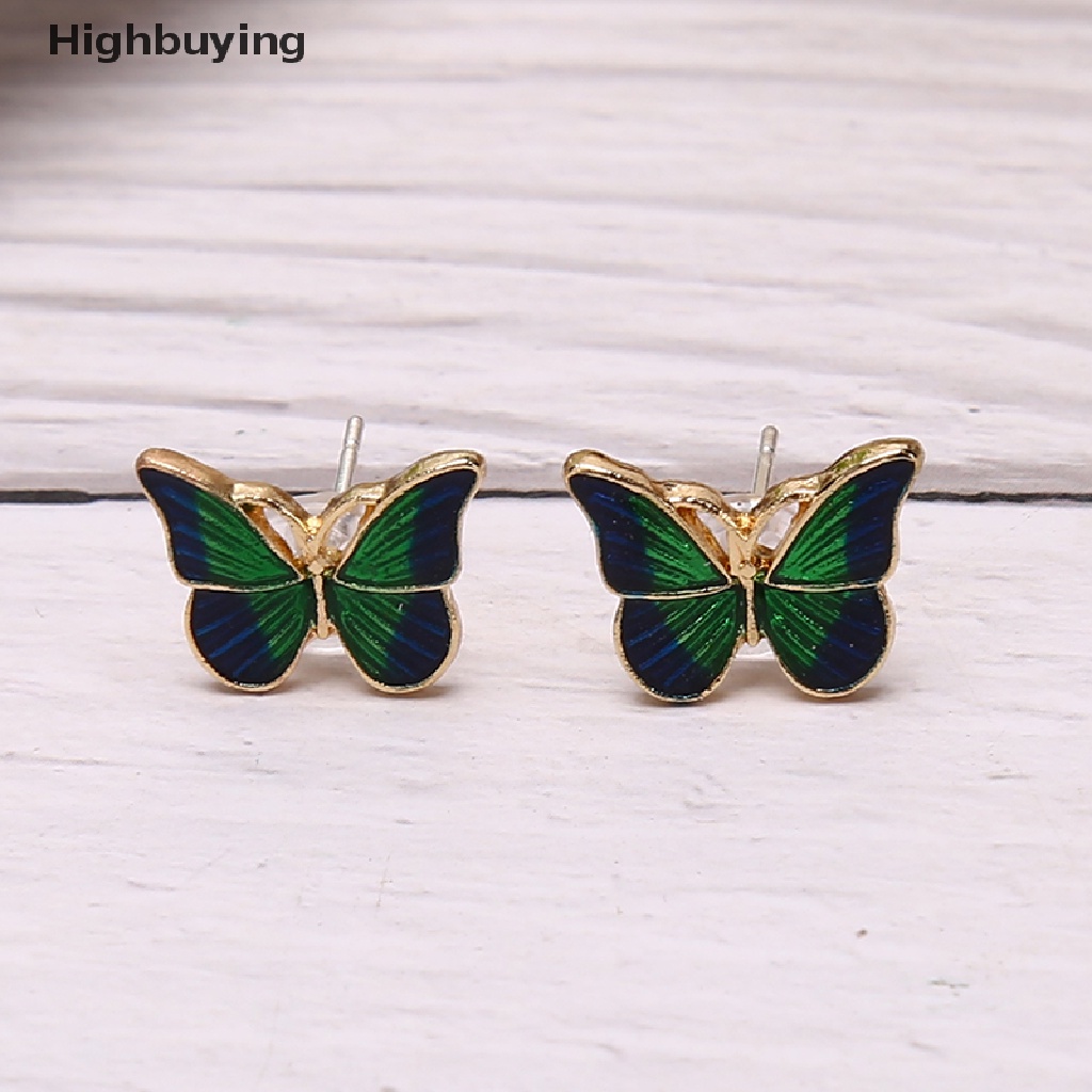 Hbid Vintage Fashion Enamel Hijau Kupu-Kupu Stud Anting Telinga Tren Perhiasan Wanita Glory