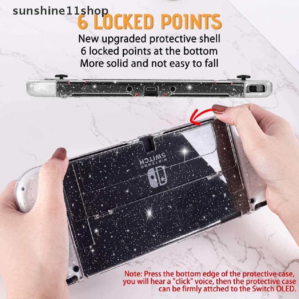 Sho Glitter Transparan Bening Shockproof Pelindung Hard Shell Case Cover Skin Untuk Nintendo Switch Oled Aksesoris Dockable Case N