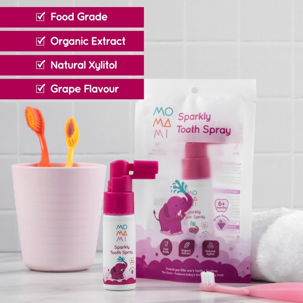 MOMAMI Sparkly Tooth Spray 20ml / Semprotan Sakit Tumbuh Gigi Bayi Anak / Menghilangkan Bau Mulut / BANDUNG