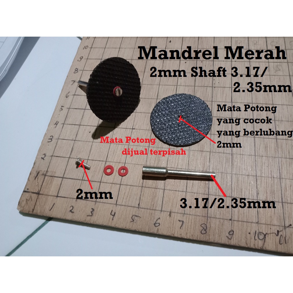 [HAEBOT] Mandrel 2mm Merah Batang As Shaft 2.35mm 3.17mm Pegangan Mata Gerinda Mini Potong Amplas Poles Asah