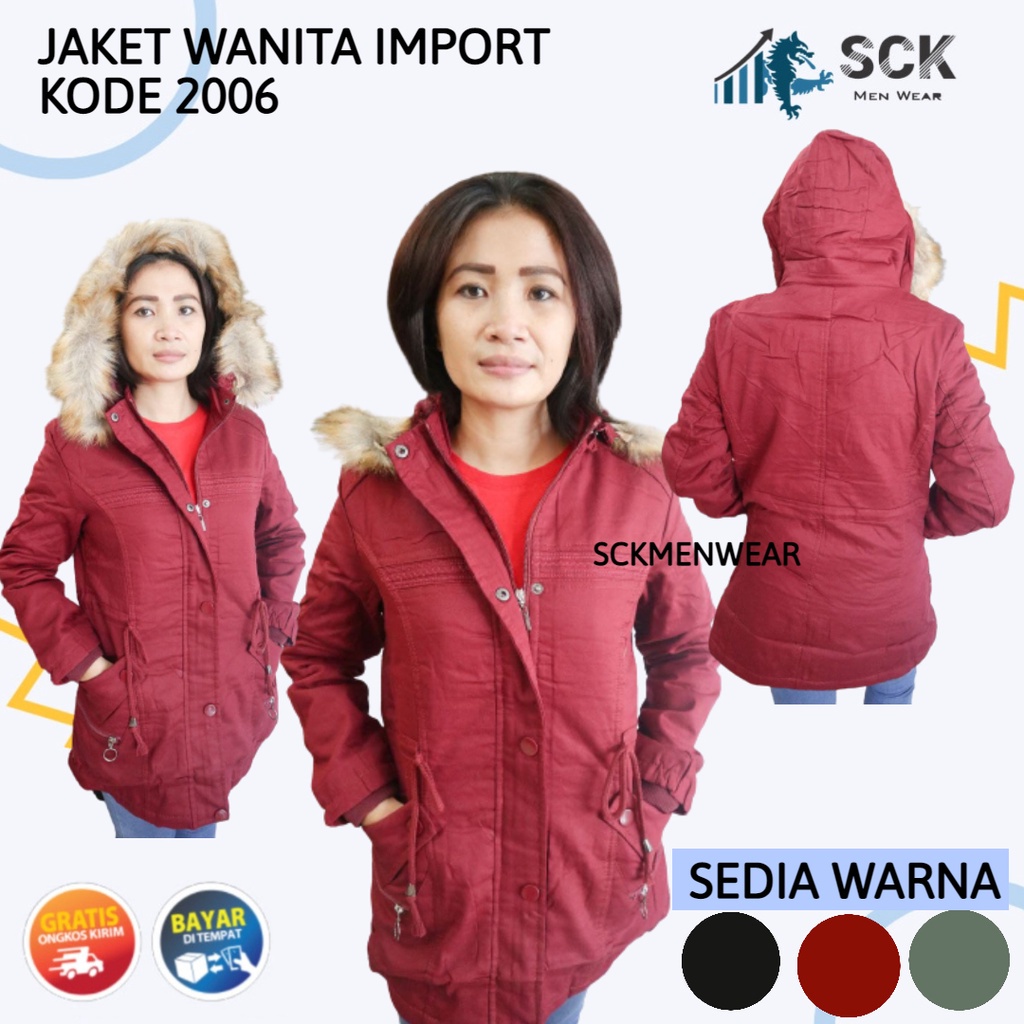 Jaket Parka Katun Dalam Bulu Wanita / Jaket Cewek Model Parka Aneka Warna Musim Dingin Dalam Bulu  - sckmenwear GROSIR