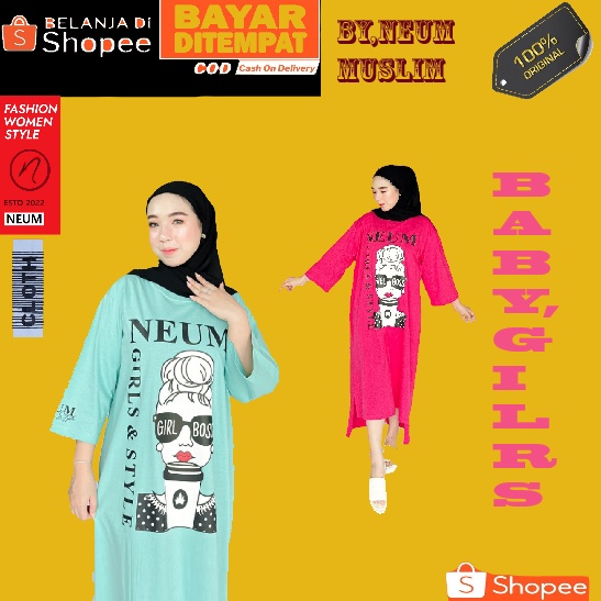 NEUM MUSLIM- GAMIS LEBARAN MOTIF TERBARU WANITA 2023 SIZE JUMBO LONG TUNIK MUSLIMAH DEWASA BAHAN KAT