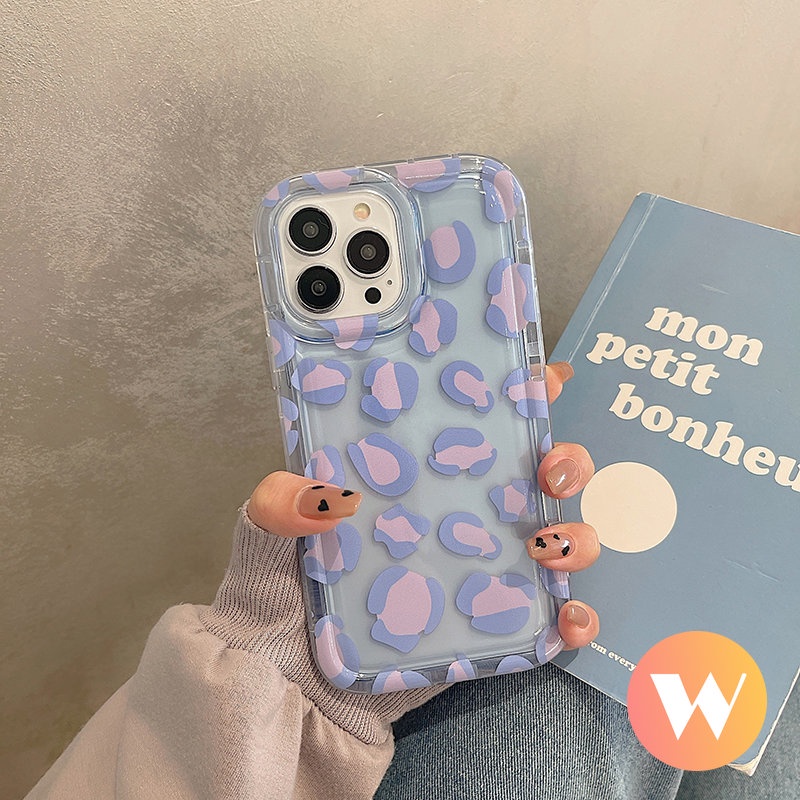 IPHONE Ins Fashion Case Motif Leopard Ungu Kompatibel Untuk Iphone11 13 12 14 Pro Max XR X XS Max 78 6s 6 Plus SE 2020 Transparan Shockproof Airbag Lembut TPU Cover