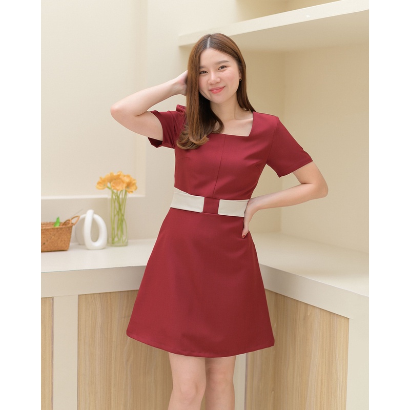 ilook | Dress Tamy Scuba | Dress Midi Korean Style | Boat Neck Casual