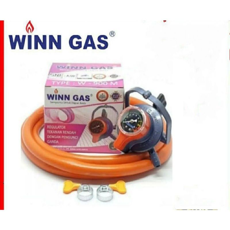 Winn Gas  ,  W  900 M ,  Win Gas , Regulator + Selang 2M + 2 Klem Double lock  , Tekanan Rendah   meter