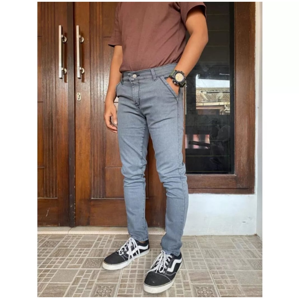 Celana Jeans Pria Panjang Skinny Slim Fit Panjang distroMelar abu abu  black/ Celana Jeans Cowok